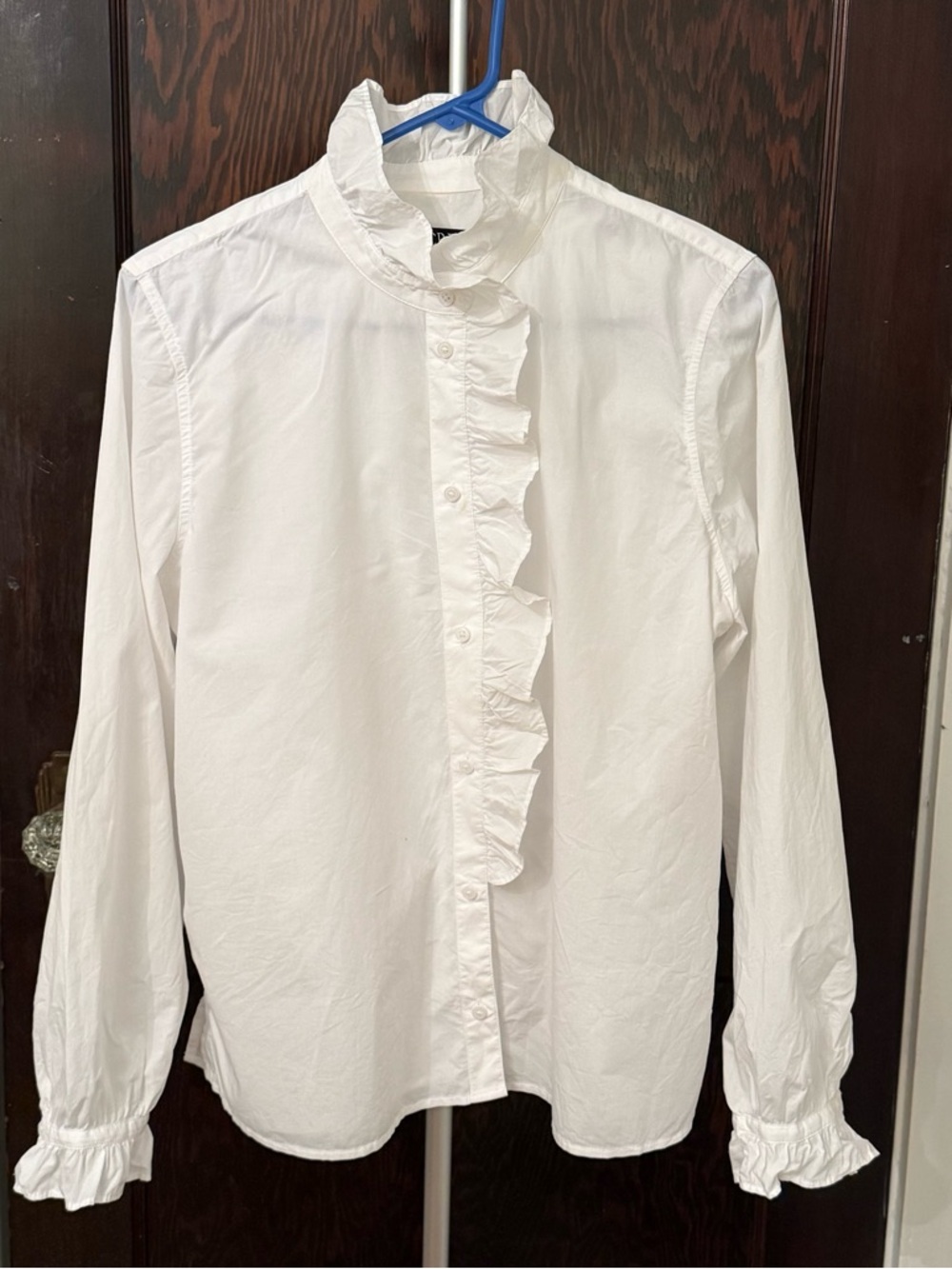 J.Crew Ruffle Neck Button Down Blouse Bundle | Sz 12 | Cotton | Blue + White - Picture 5 of 8